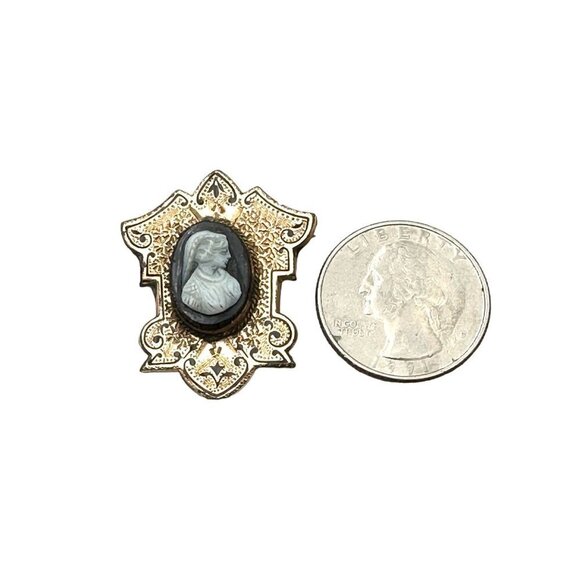 Antique Womans Brooch Pin 10K Rose Gold Shell Cameo Taile D' Epargne Victorian - Picture 5 of 6